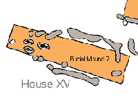 Balloy, Paris Basin. Plan of the central part of the settlement with long houses of the Villeneuve-Saint-Germain culture superimposed by graves and long barrows of the Cerny culture. (Click on image to view larger.)